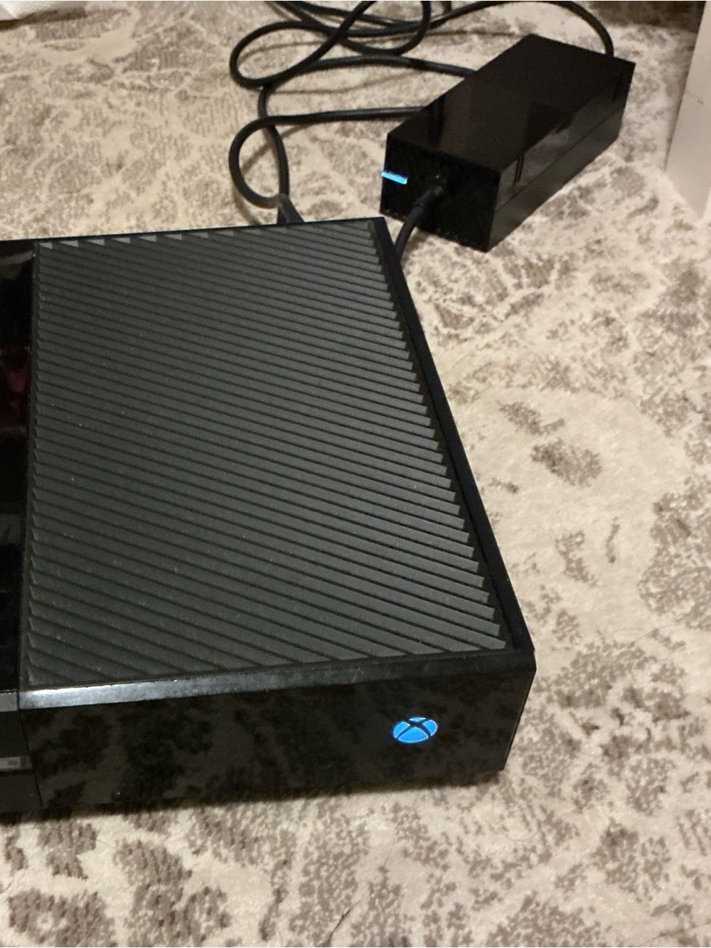 Microsoft Black Xbox One Console with Blue Power LED and Power Brick